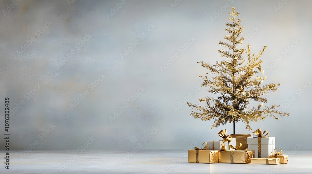 Decorate your home with a gold christmas tree and gifts Decorate your home with a gold christmas tree and gifts