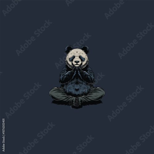 Panda yoga logo design vector vintage