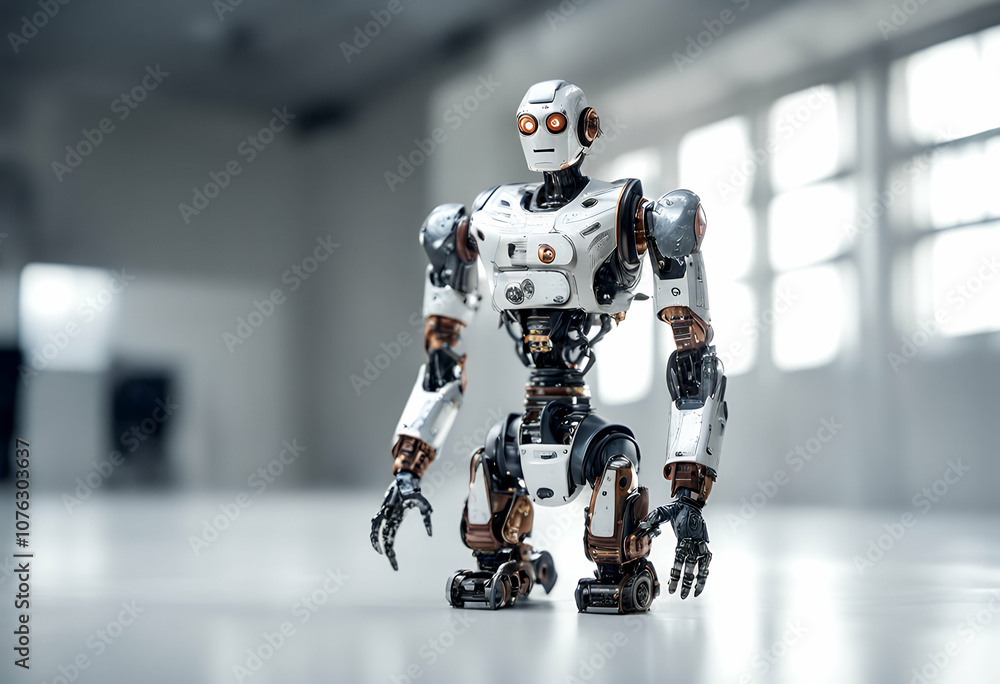 standing robot background white front standing robot background white front