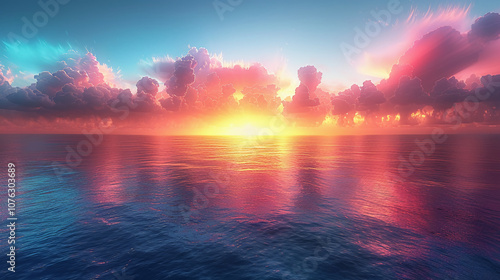 Vibrant Ocean Sunset With Dramatic Sky and Reflective Water