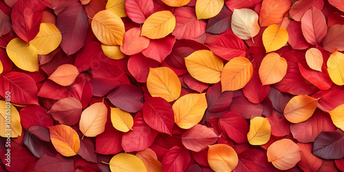 Vibrant Autumn Leaves Texture in Red and Yellow photo