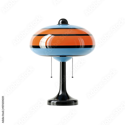 Retro Striped Table Lamp with Black Base photo