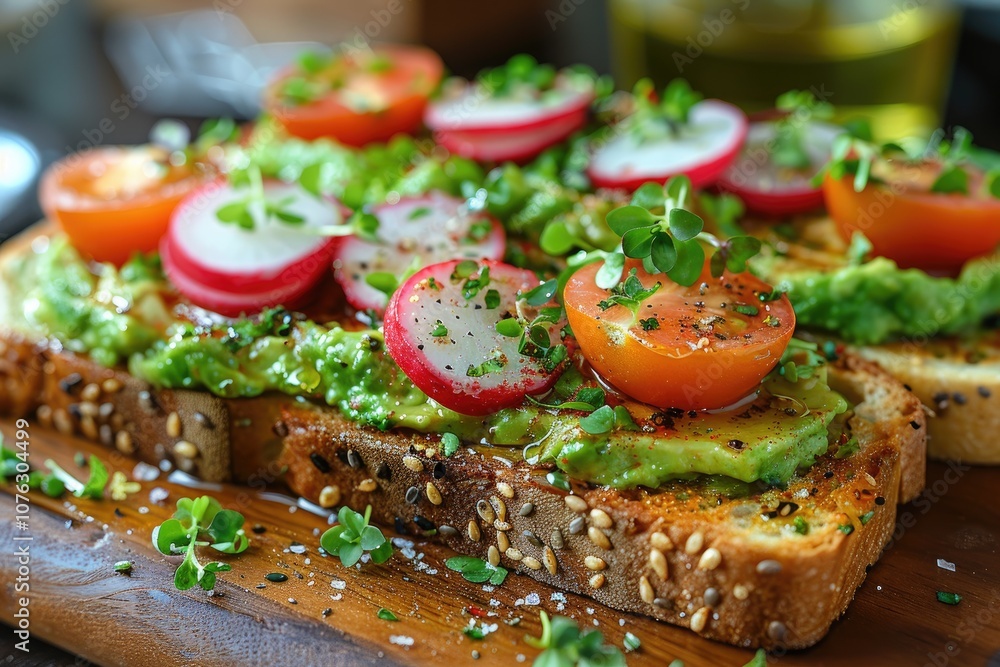 Avocado Toast with Tomato, Radish, and Microgreens Avocado Toast with Tomato, Radish, and Microgreens
