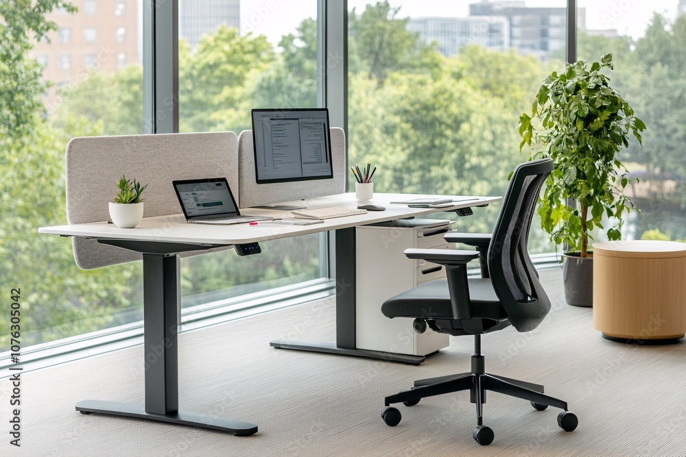 Modern Office Workspace with Desk, Chair, and Laptop Modern Office Workspace with Desk, Chair, and Laptop