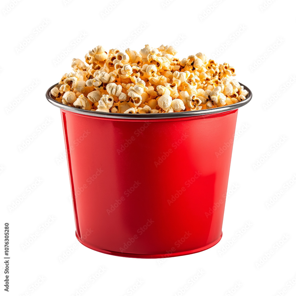 A Red bucket of popcorn isolated white background A Red bucket of popcorn isolated white background