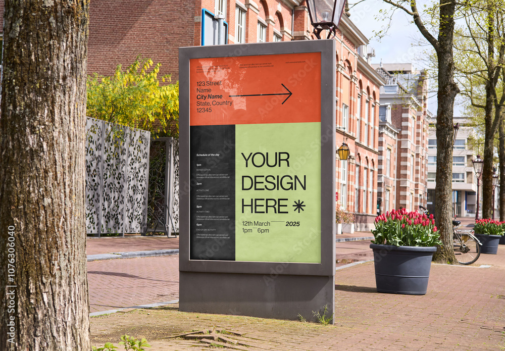 Mockup Of Vertical Customizable Advertisement On Sidewalk Stock ...