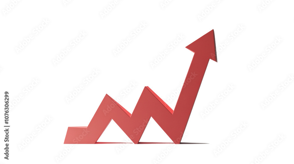 Red upward arrow graph showing rising trend Red upward arrow graph showing rising trend