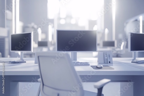 Wallpaper Mural Modern Office Workspace with Desk, Computer, and Minimalist Design Torontodigital.ca