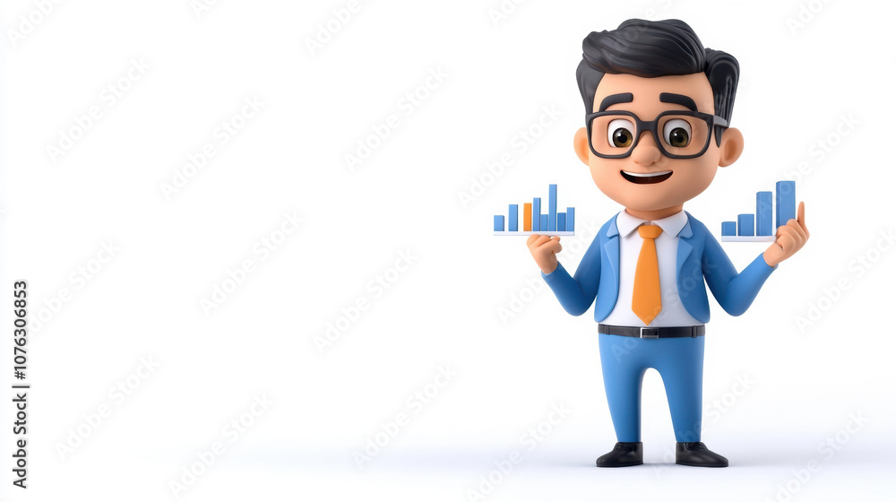 Businessman with Graphs in Modern Illustrative Style Businessman with Graphs in Modern Illustrative Style