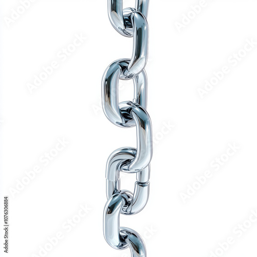 shiny, metallic chain with broken link on white background symbolizes strength and vulnerability