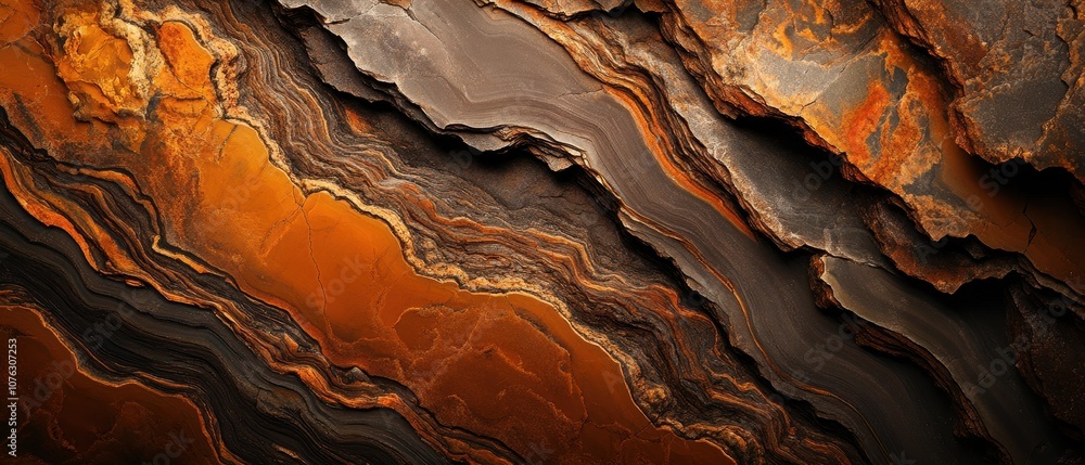 Obraz premium Abstract texture featuring elegant waves of orange and black tones, perfect for background or artistic use.
