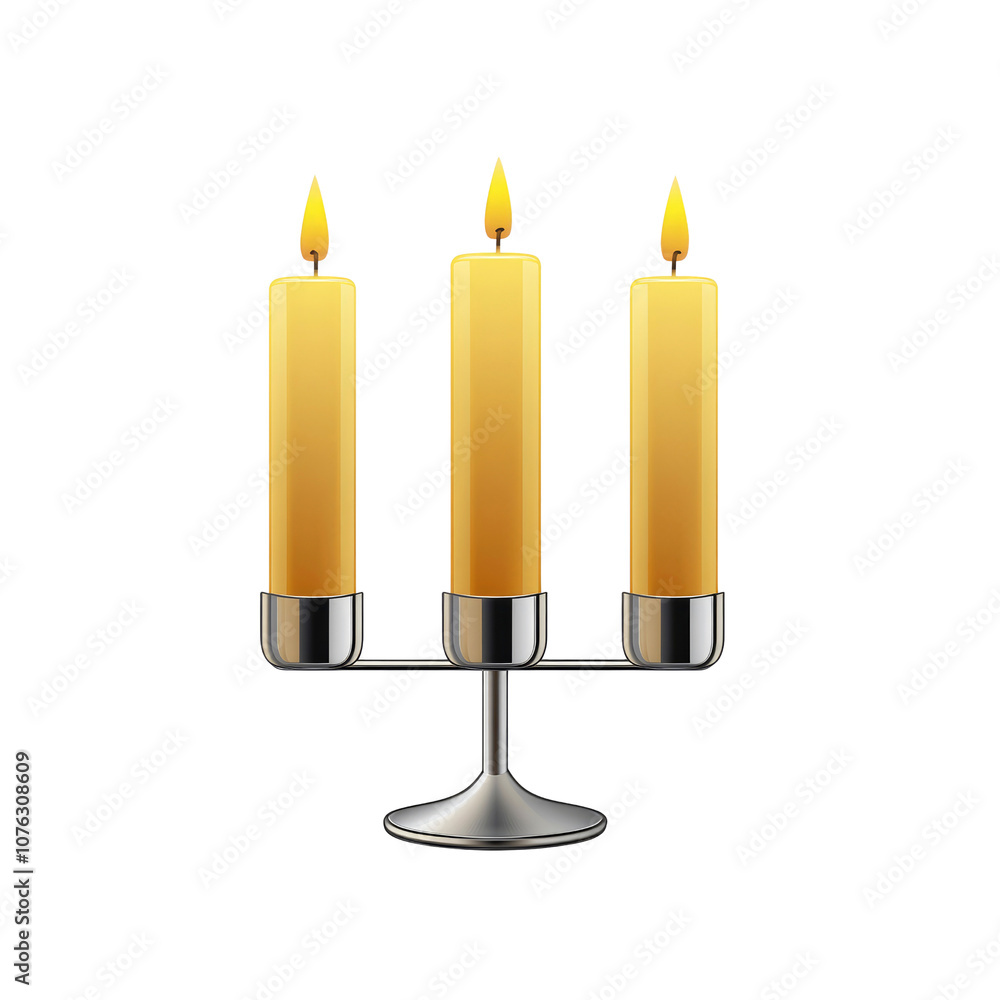 Three Burning Candles on a Silver Candelabra Three Burning Candles on a Silver Candelabra