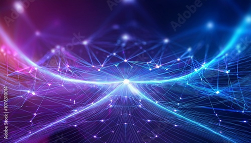 Wallpaper Mural An abstract background showcasing dynamic network connection with neon blue and purple line. Torontodigital.ca