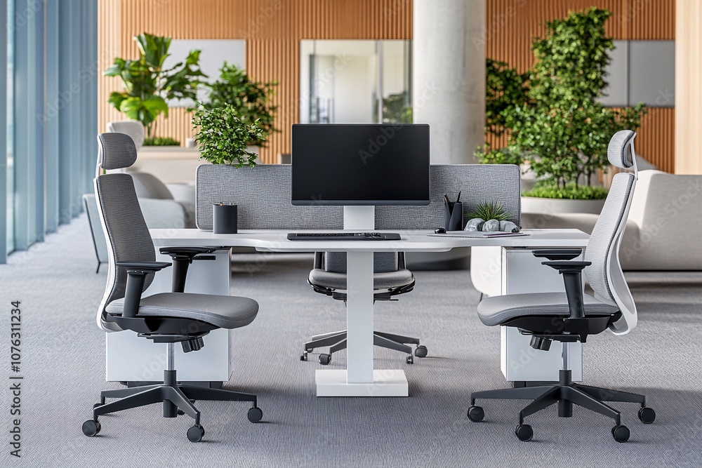 Modern Office Workspace with Comfortable Chairs and Desk Modern Office Workspace with Comfortable Chairs and Desk