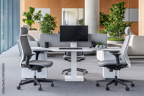 Modern Office Workspace with Comfortable Chairs and Desk