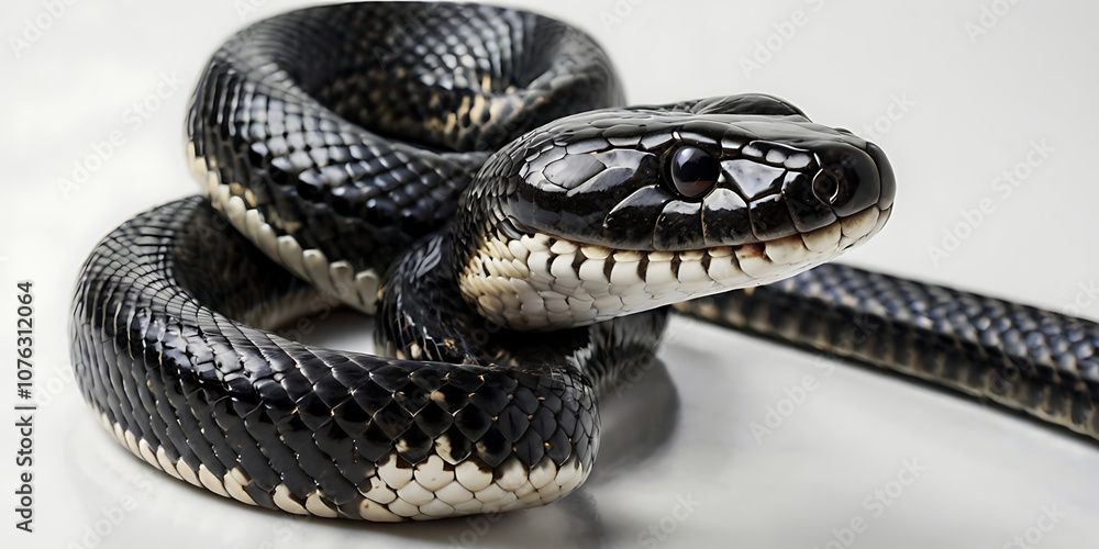 Obraz premium a coiled snake with various unique patterns and types, lying on a white background. Realistic view. created with generative AI