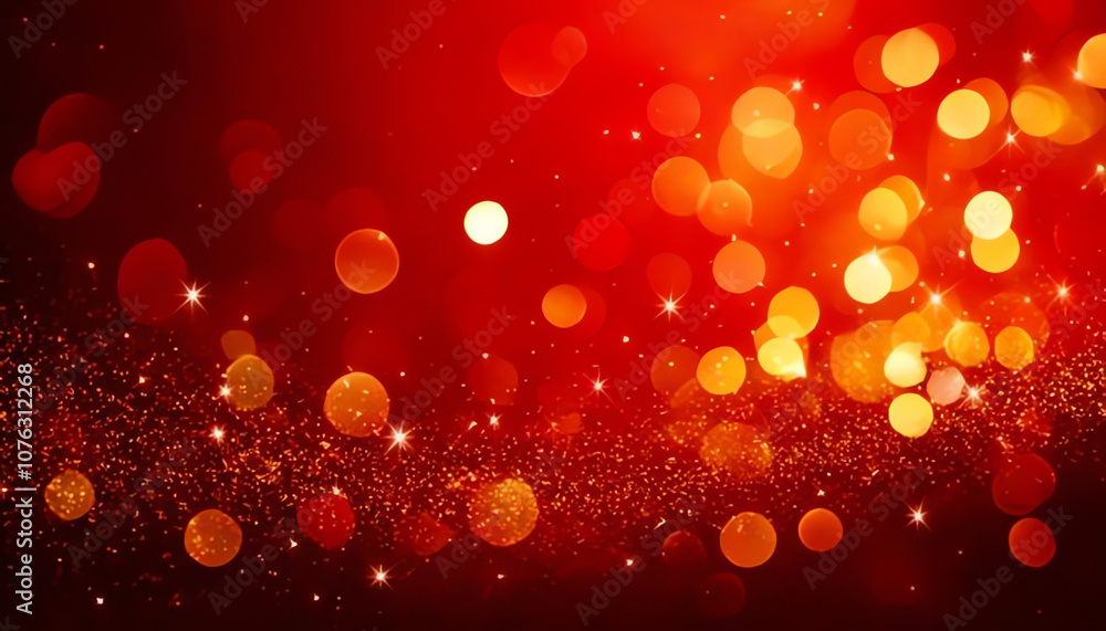 Abstract blurred bokeh warm lights on red background - festive Christmas and new year holiday template with glittering defocused stars and sparkling Abstract blurred bokeh warm lights on red background - festive Christmas and new year holiday template with glittering defocused stars and sparkling