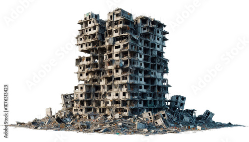 Destroyed building houses isolated on transparent background