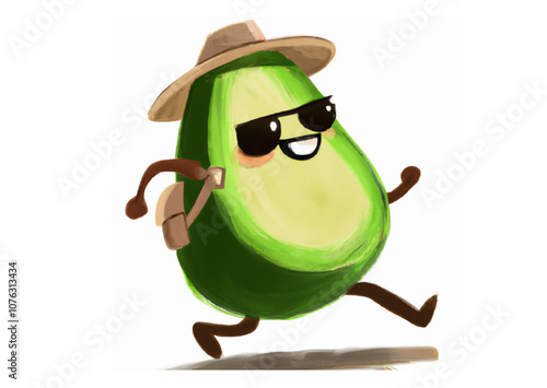 a cheerful avocado going on an adventure