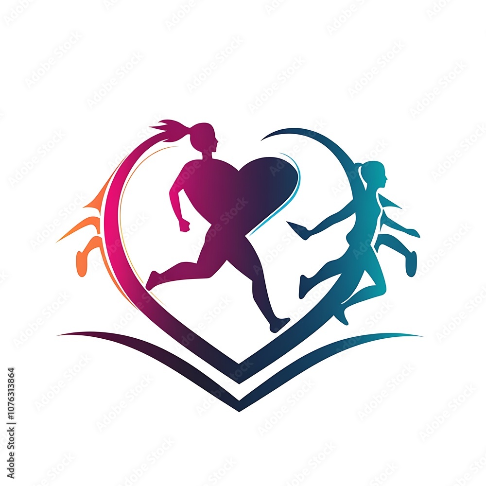 Dynamic Heart Fitness Logo with Running Figures for Health Branding Illustration Dynamic Heart Fitness Logo with Running Figures for Health Branding Illustration