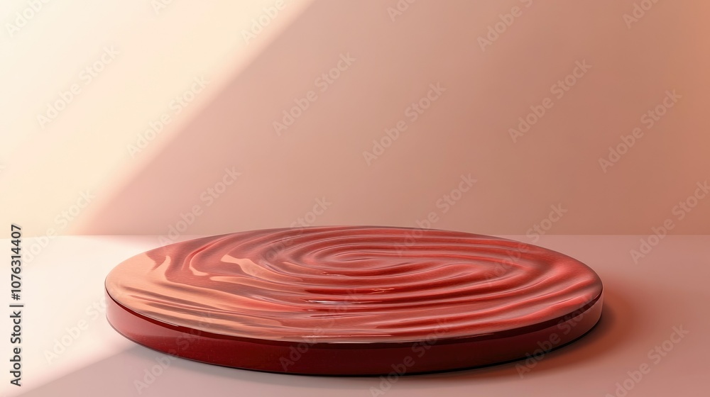 Obraz premium Elegant Red Circular Surface with Dynamic Swirls and Soft Lighting for Product Display and Modern Decorative Elements