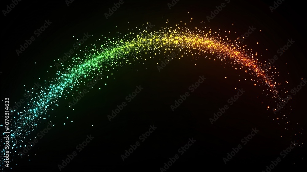 Abstract rainbow glowing arc with sparkle dust on black background. Abstract rainbow glowing arc with sparkle dust on black background.