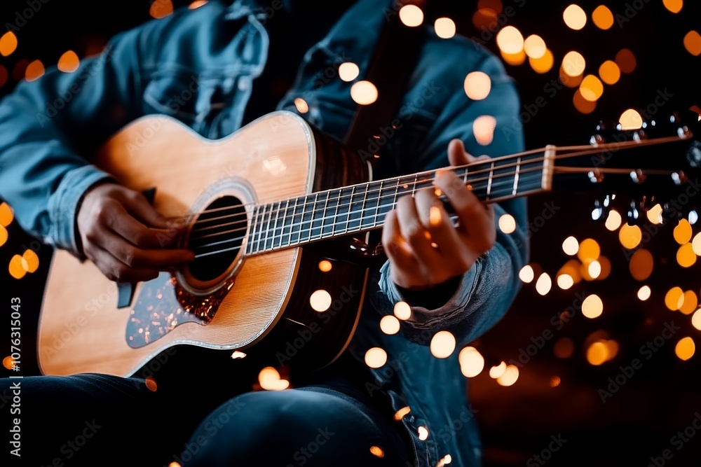 Obraz premium A person playing guitar with friends around a campfire, surrounded by laughter and joy