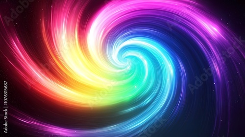 Abstract swirling rainbow pattern with vibrant colors and glowing light.