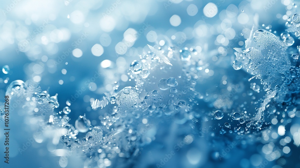 Fototapeta premium Close-up shot of shimmering water bubbles and droplets, invoking a feeling of freshness and purity