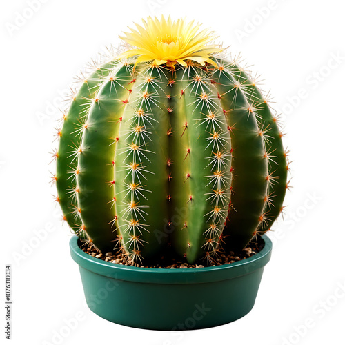 A Lively Cactus in a Yellow Pot Isolated on a White Background for Decorative Use