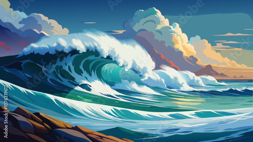 Powerful Ocean Swells with Choppy Surf Intense Wave Colliding with the Water Extreme Conditions with Storm and High Winds