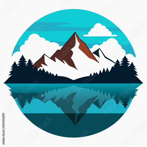 Mountain lake reflection silhouette vector illustration on white background