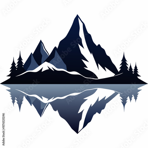 Mountain lake reflection silhouette vector illustration on white background