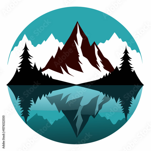 Mountain lake reflection silhouette vector illustration on white background