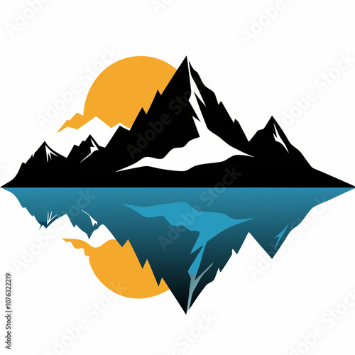 Mountain lake reflection silhouette vector illustration on white background