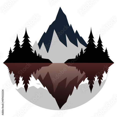 Mountain lake reflection silhouette vector illustration on white background