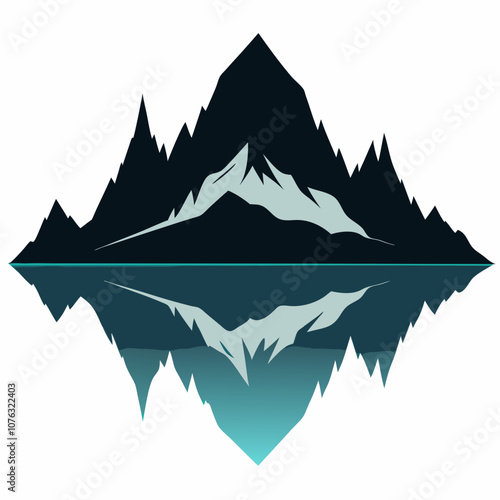 Mountain lake reflection silhouette vector illustration on white background