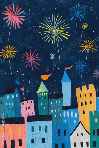 Wallpaper Mural Vibrant Fireworks Illuminate Cityscape in Festive Night Celebration Torontodigital.ca