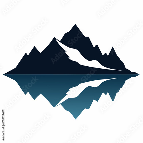 Mountain lake reflection silhouette vector illustration on white background