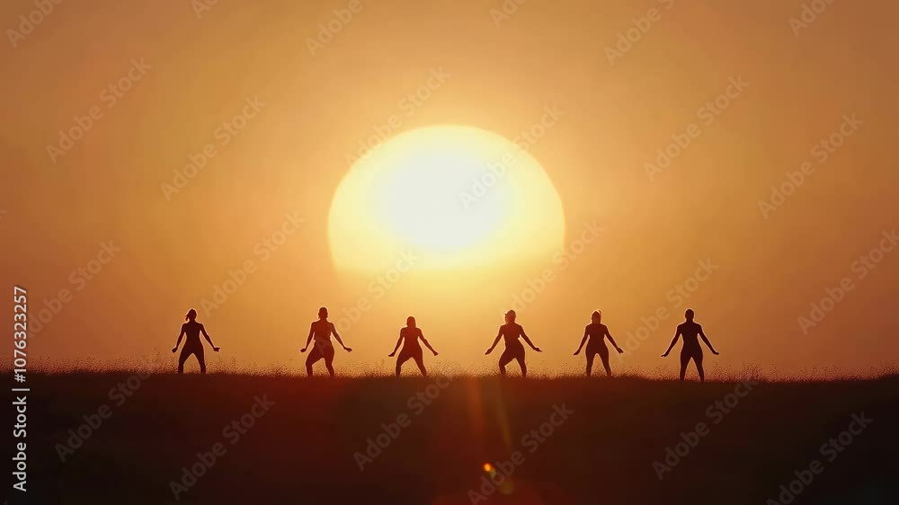 Silhouetted Women With Outstretched Arms in a Field at Sunset Silhouetted Women With Outstretched Arms in a Field at Sunset