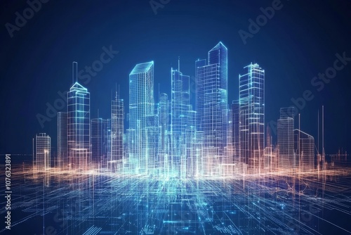 Building with digital technology element in a smart city concept.