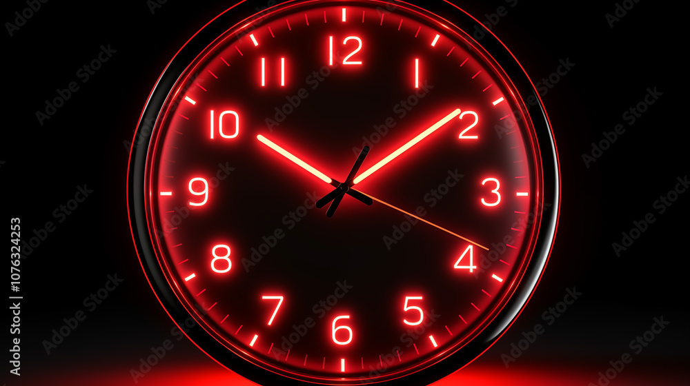 A striking red neon 3D clock icon glowing in vibrant hues, symbolizing time in digital style. A striking red neon 3D clock icon glowing in vibrant hues, symbolizing time in digital style.