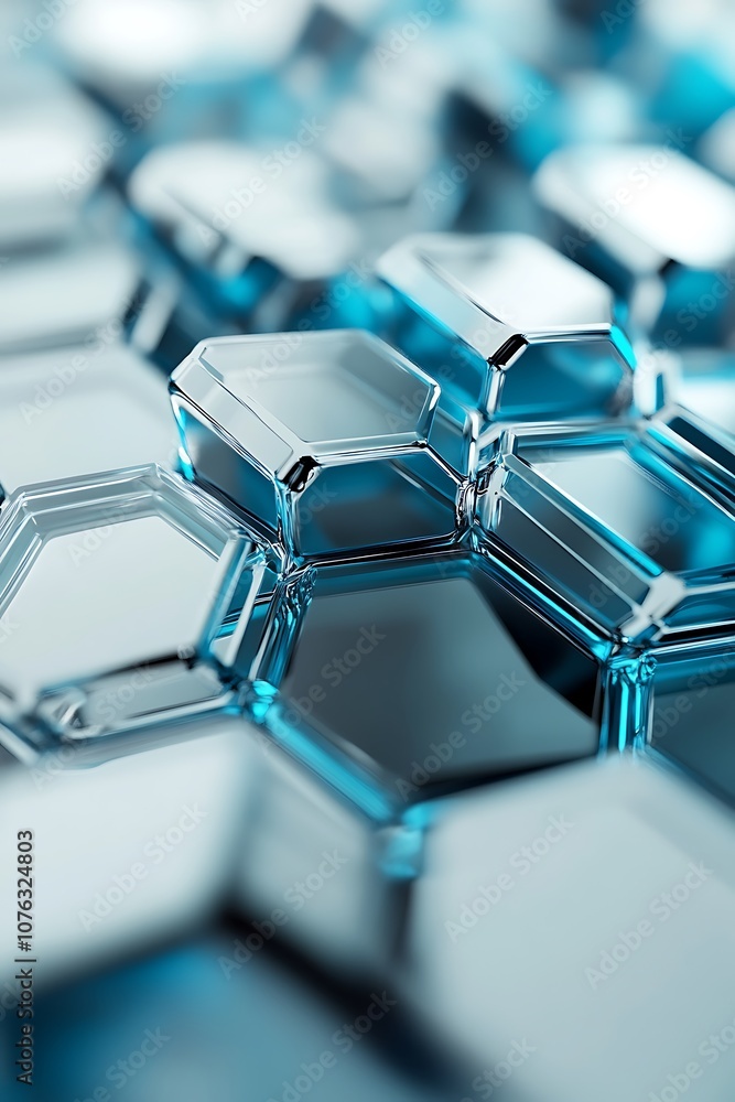 Fototapeta premium Geometric Hexagonal Blue Shapes on an Abstract Patterned Background with Soft Shades of Blue and Dynamic Design