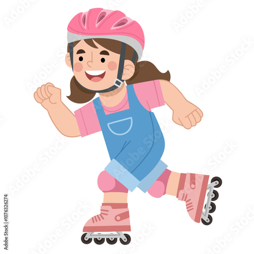 Illustration of a little girl playing roller skating