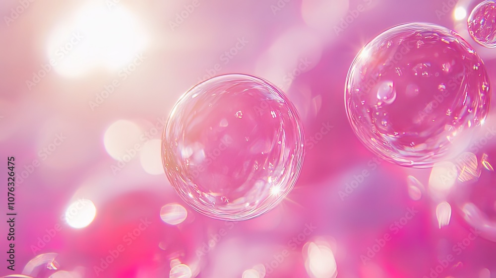Pink bokeh background with floating transparent spheres. Pink bokeh background with floating transparent spheres.