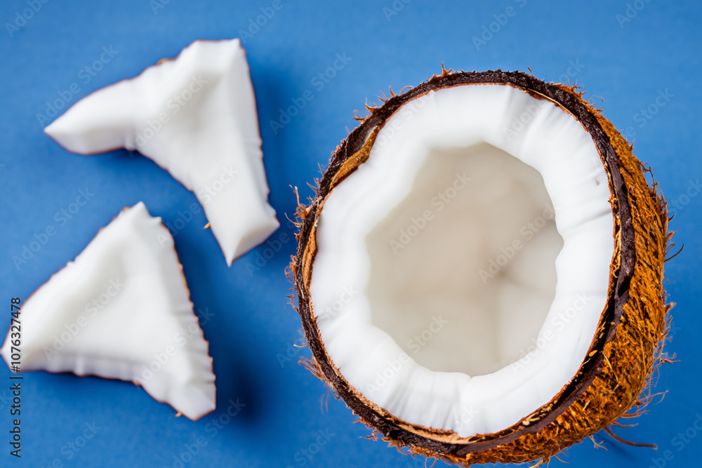 Tropical fruit in form of a coconut with white and blue on the side. halves milk concept. tropical fruit in the form of a coconut with white and blue on the side. a concept of fresh food in the form. Tropical fruit in form of a coconut with white and blue on the side. halves milk concept. tropical fruit in the form of a coconut with white and blue on the side. a concept of fresh food in the form.