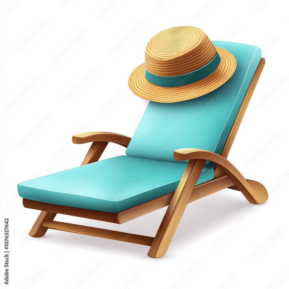 A relaxing beach chair with a straw hat resting on it, symbolizing leisure and summer vibes. A relaxing beach chair with a straw hat resting on it, symbolizing leisure and summer vibes.
