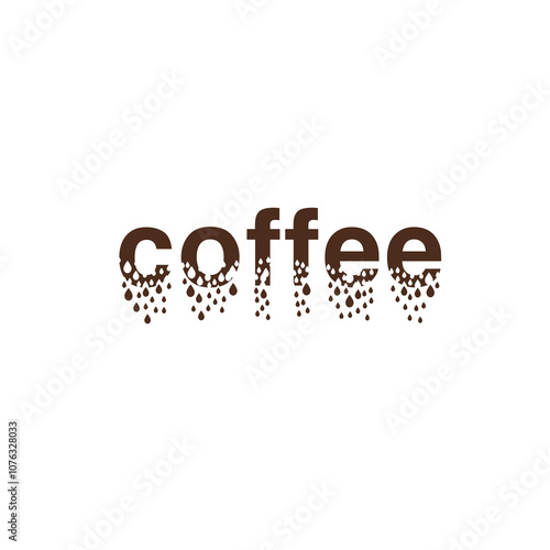 The word coffee breaks into drops. The effect of destruction. Dry coffee turns into a drink