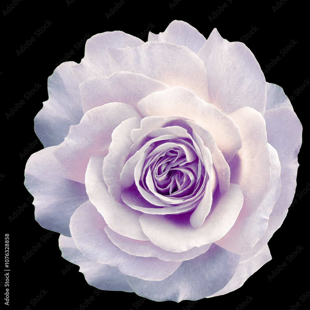 Light purple rose flower on black isolated background with clipping path. Closeup. For design. Nature. Light purple rose flower on black isolated background with clipping path. Closeup. For design. Nature.