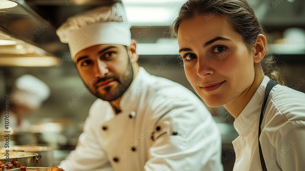 Chef and Sous-Chef Collaborating on Complex Dish Preparation Chef and Sous-Chef Collaborating on Complex Dish Preparation